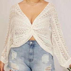 Elegant White Knit Twist-Front Top